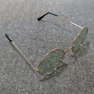 Gold Mateal Frame Sunglasses with Round Green Lenses